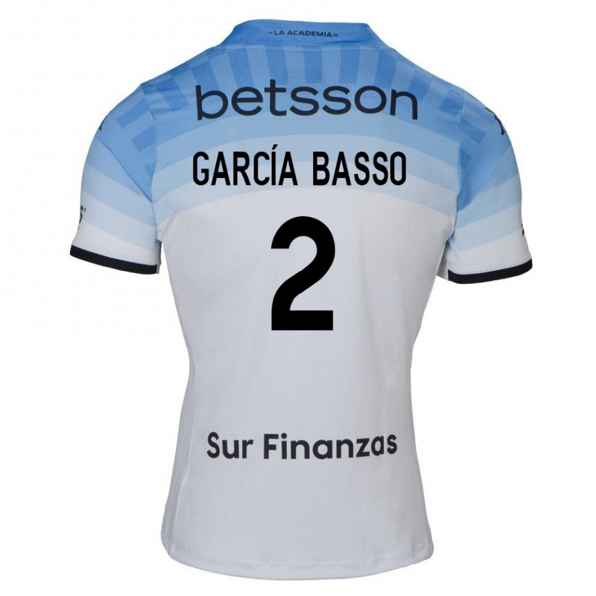 Kids Football Agustín García Basso #2 White Blue Black Away Jersey 2024/25 T-Shirt Uk