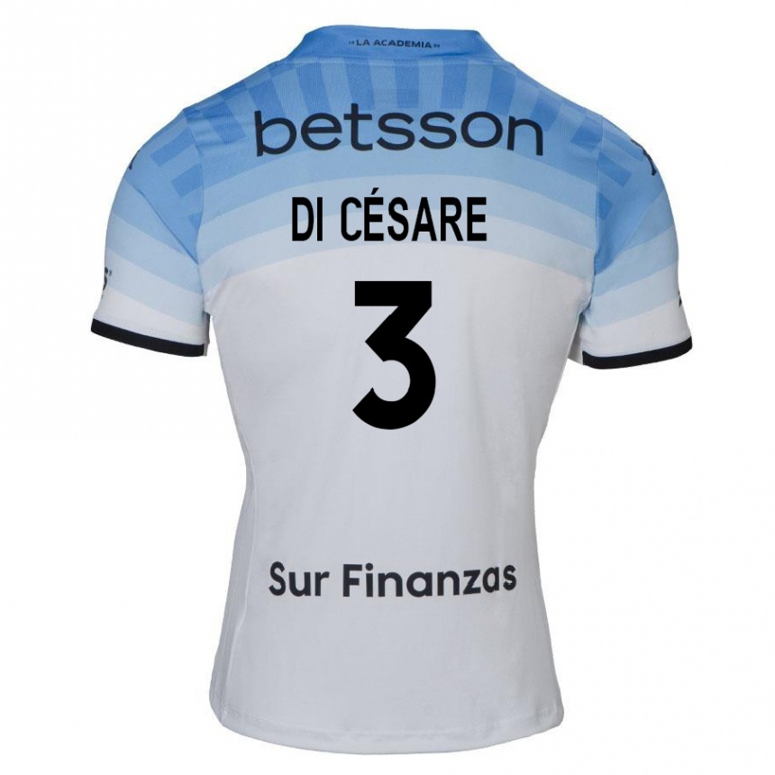 Kids Football Marco Di Césare #3 White Blue Black Away Jersey 2024/25 T-Shirt Uk