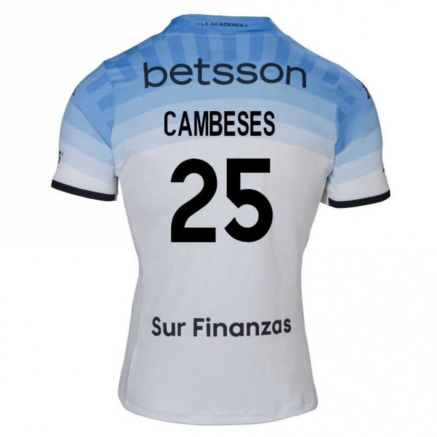 Kids Football Facundo Cambeses #25 White Blue Black Away Jersey 2024/25 T-Shirt Uk