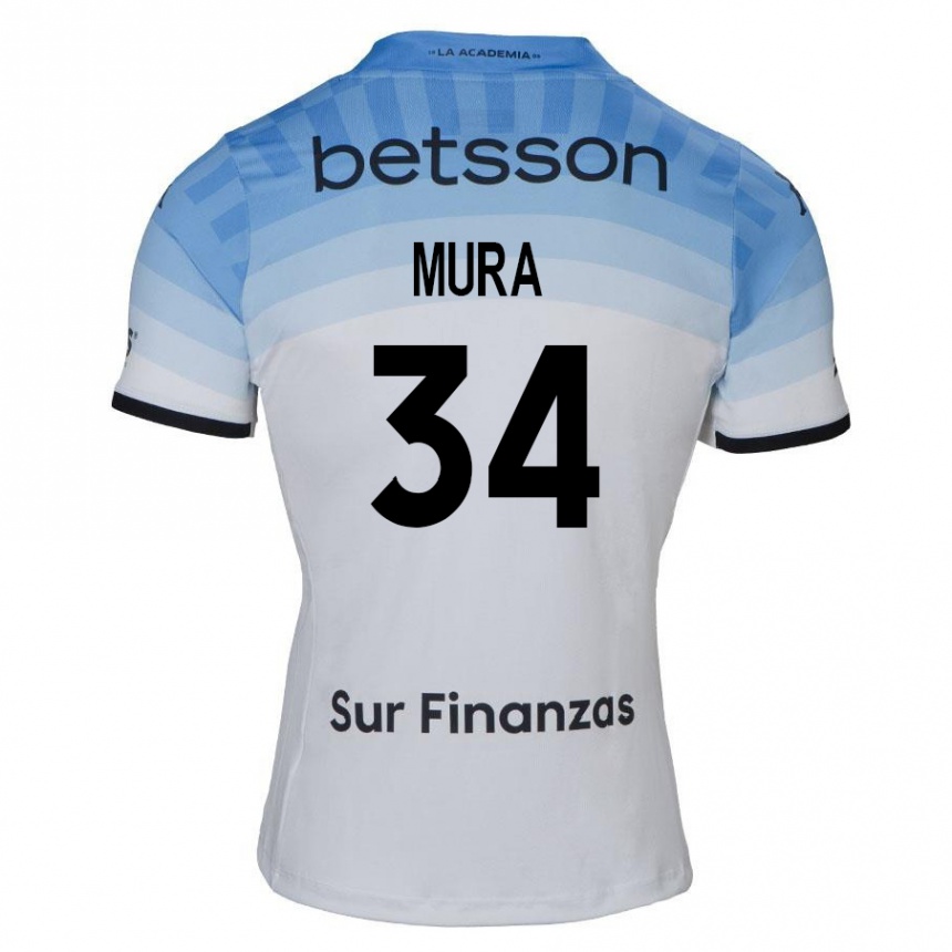 Kids Football Facundo Mura #34 White Blue Black Away Jersey 2024/25 T-Shirt Uk