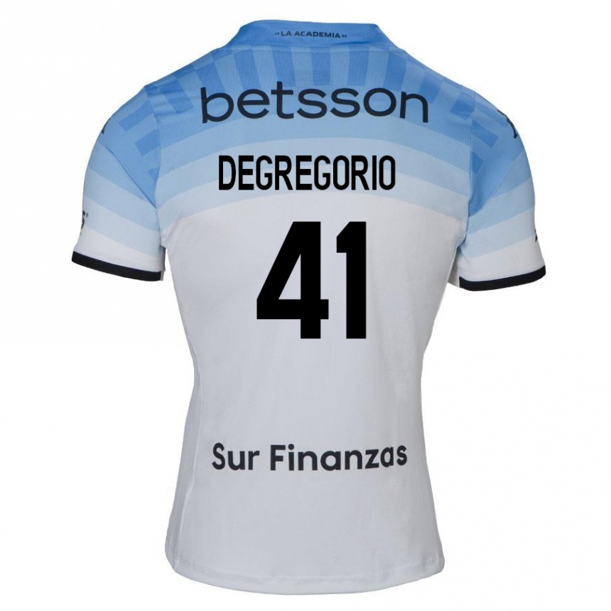 Kids Football Ramiro Degregorio #41 White Blue Black Away Jersey 2024/25 T-Shirt Uk