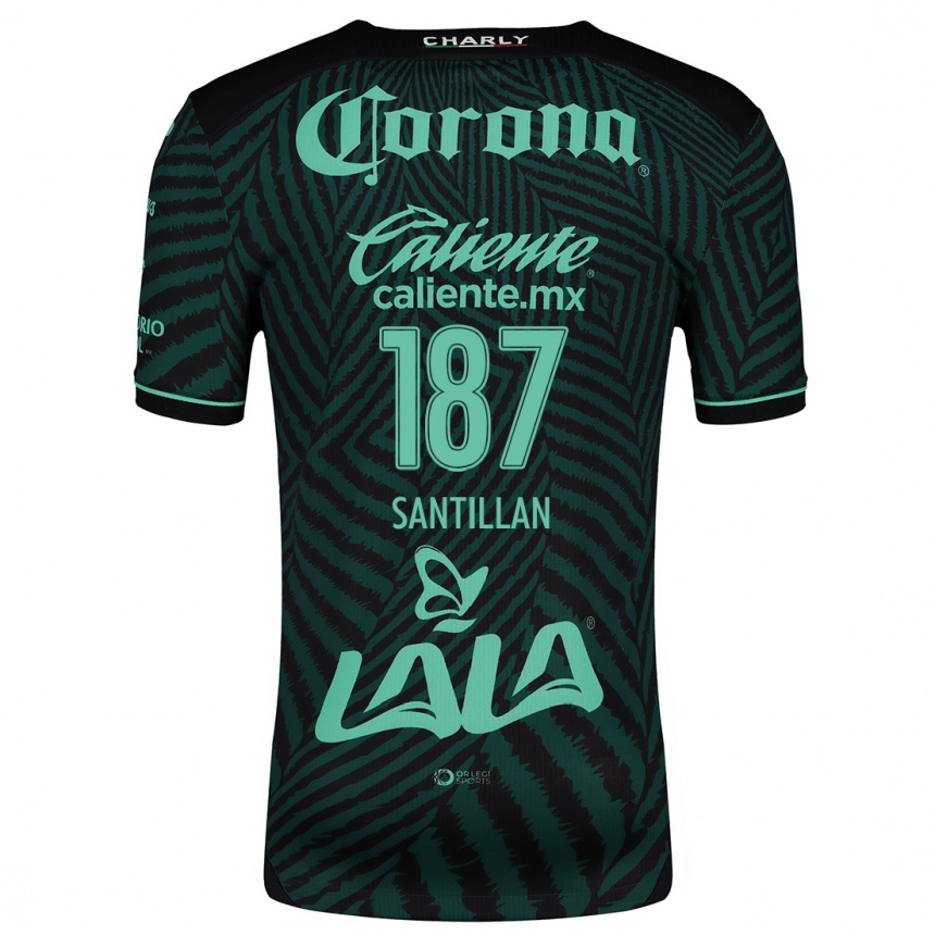 Kids Football Emilio Santillán #187 Black Green Away Jersey 2024/25 T-Shirt Uk