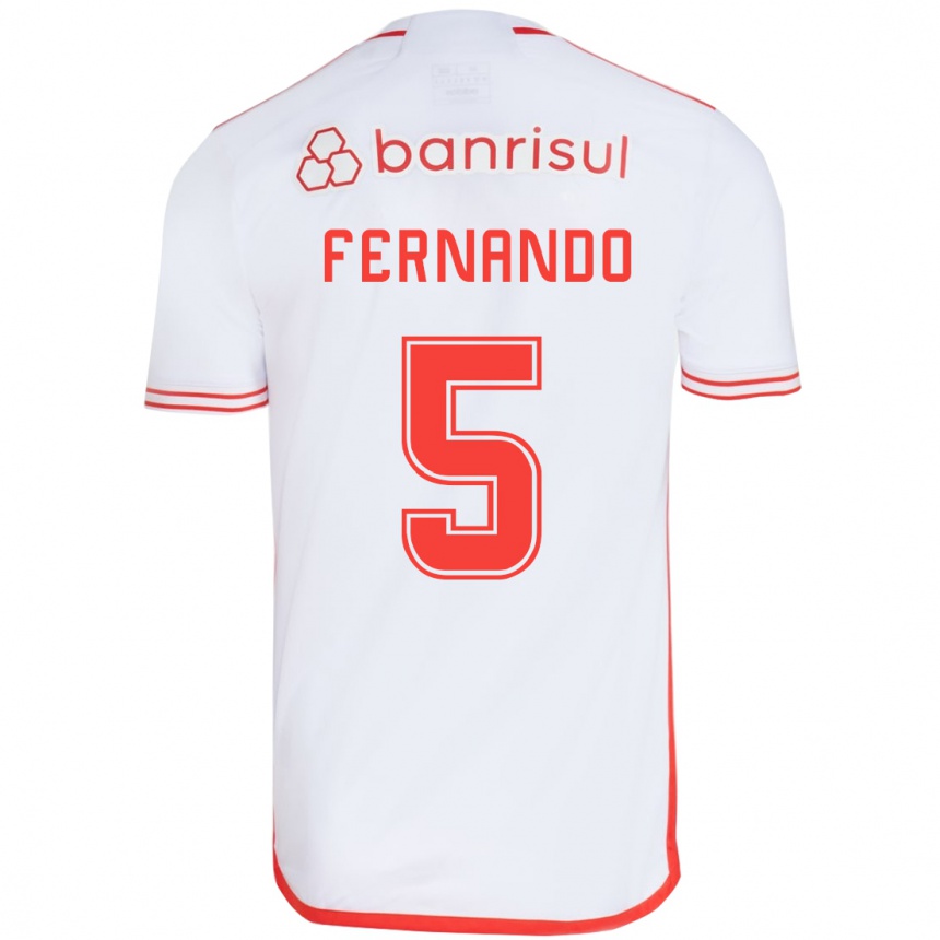 Kids Football Fernando #5 White Red Away Jersey 2024/25 T-Shirt Uk