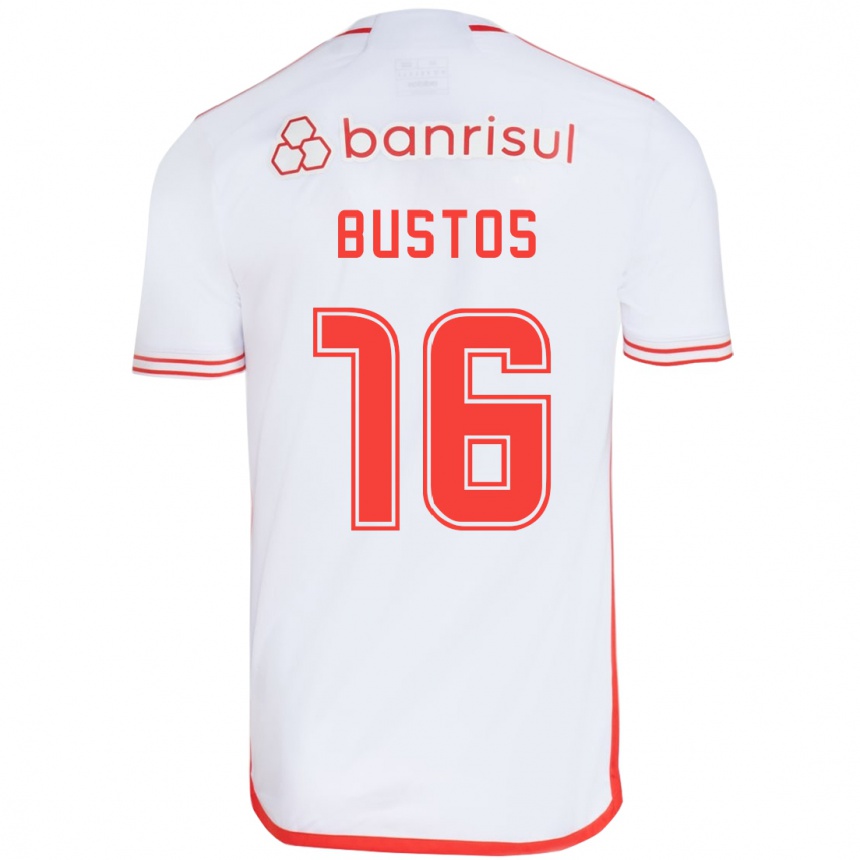 Kids Football Fabricio Bustos #16 White Red Away Jersey 2024/25 T-Shirt Uk