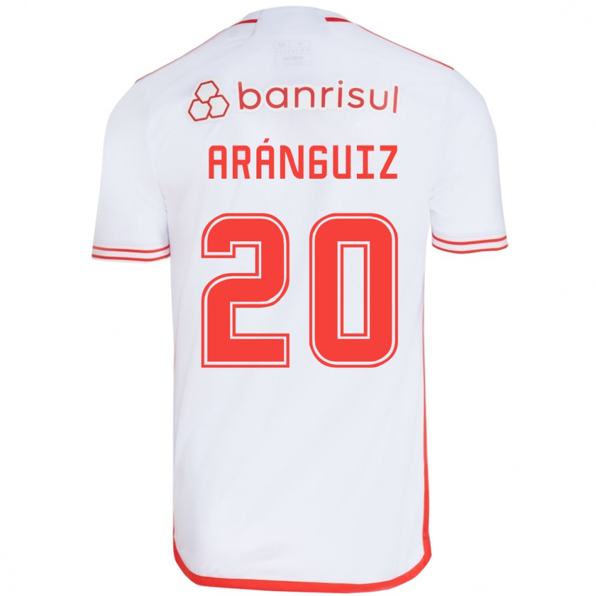 Kids Football Charles Aránguiz #20 White Red Away Jersey 2024/25 T-Shirt Uk