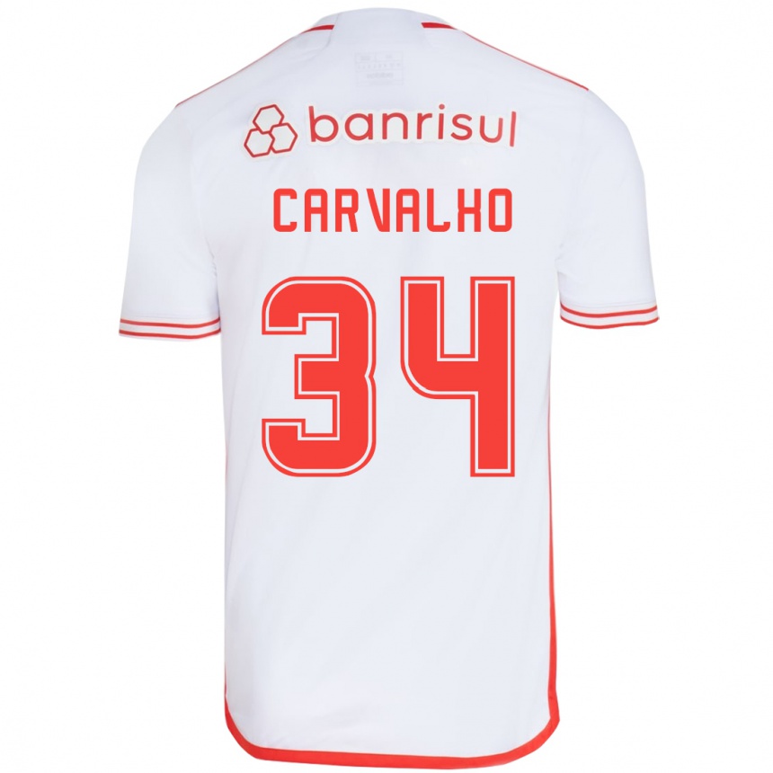 Kids Football Gabriel Carvalho #34 White Red Away Jersey 2024/25 T-Shirt Uk