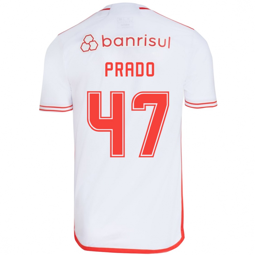 Kids Football Gustavo Prado #47 White Red Away Jersey 2024/25 T-Shirt Uk