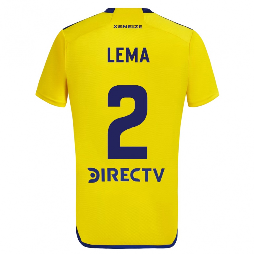 Kids Football Cristian Lema #2 Yellow Blue Away Jersey 2024/25 T-Shirt Uk