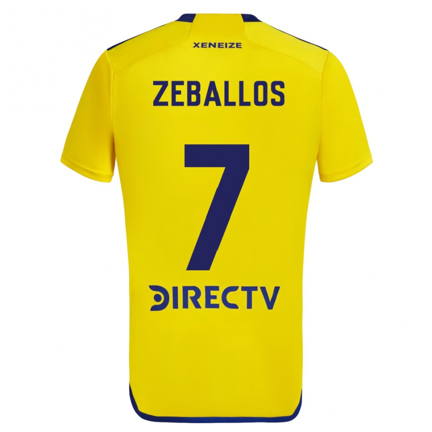 Kids Football Exequiel Zeballos #7 Yellow Blue Away Jersey 2024/25 T-Shirt Uk