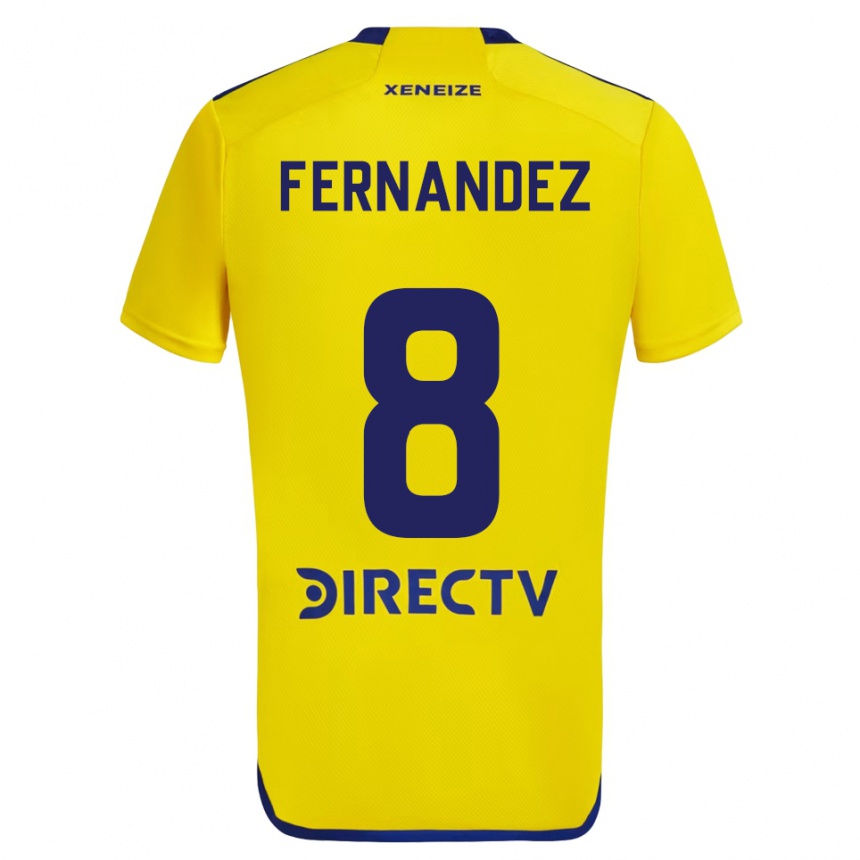 Kids Football Pol Fernández #8 Yellow Blue Away Jersey 2024/25 T-Shirt Uk