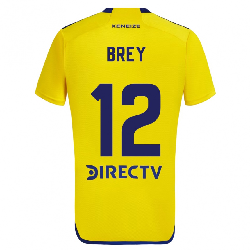 Kids Football Leandro Brey #12 Yellow Blue Away Jersey 2024/25 T-Shirt Uk