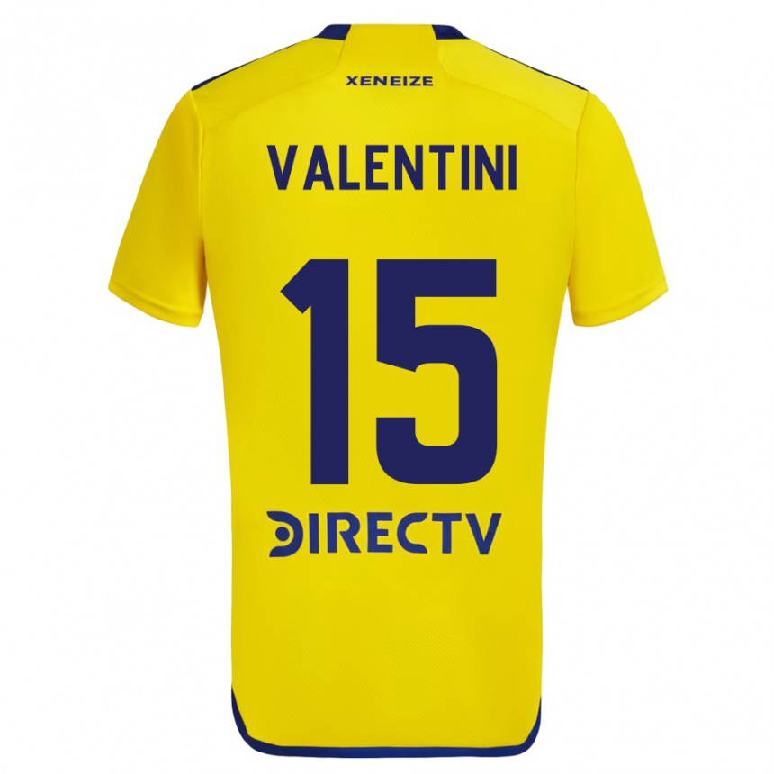 Kids Football Nicolás Valentini #15 Yellow Blue Away Jersey 2024/25 T-Shirt Uk