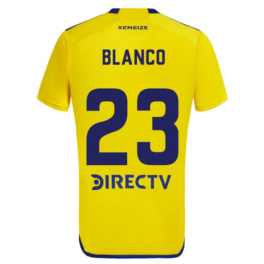 Kids Football Lautaro Blanco #23 Yellow Blue Away Jersey 2024/25 T-Shirt Uk