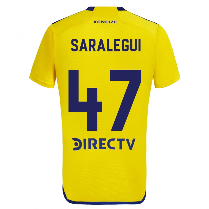 Kids Football Jabes Saralegui #47 Yellow Blue Away Jersey 2024/25 T-Shirt Uk