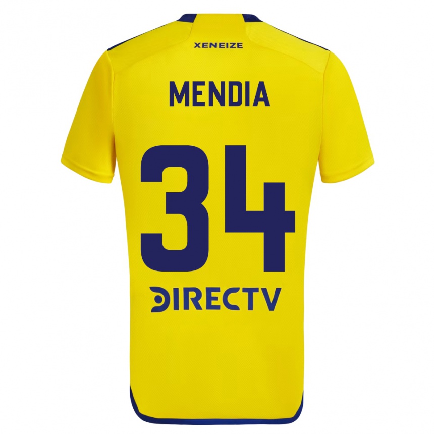 Kids Football Mateo Mendia #34 Yellow Blue Away Jersey 2024/25 T-Shirt Uk