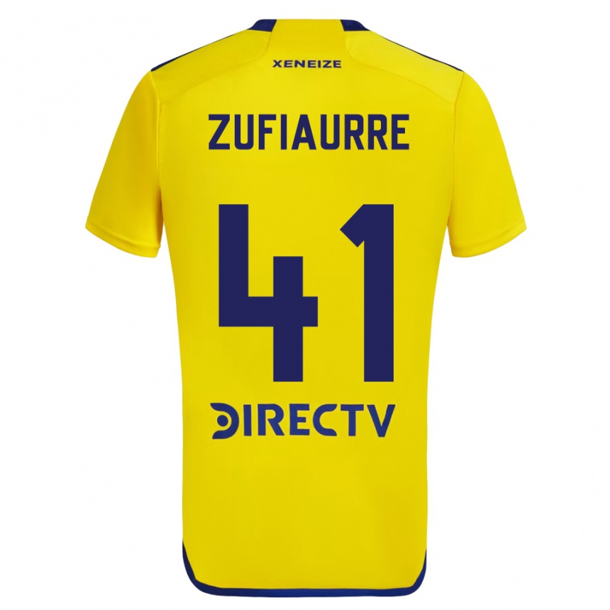 Kids Football Iker Zufiaurre #41 Yellow Blue Away Jersey 2024/25 T-Shirt Uk