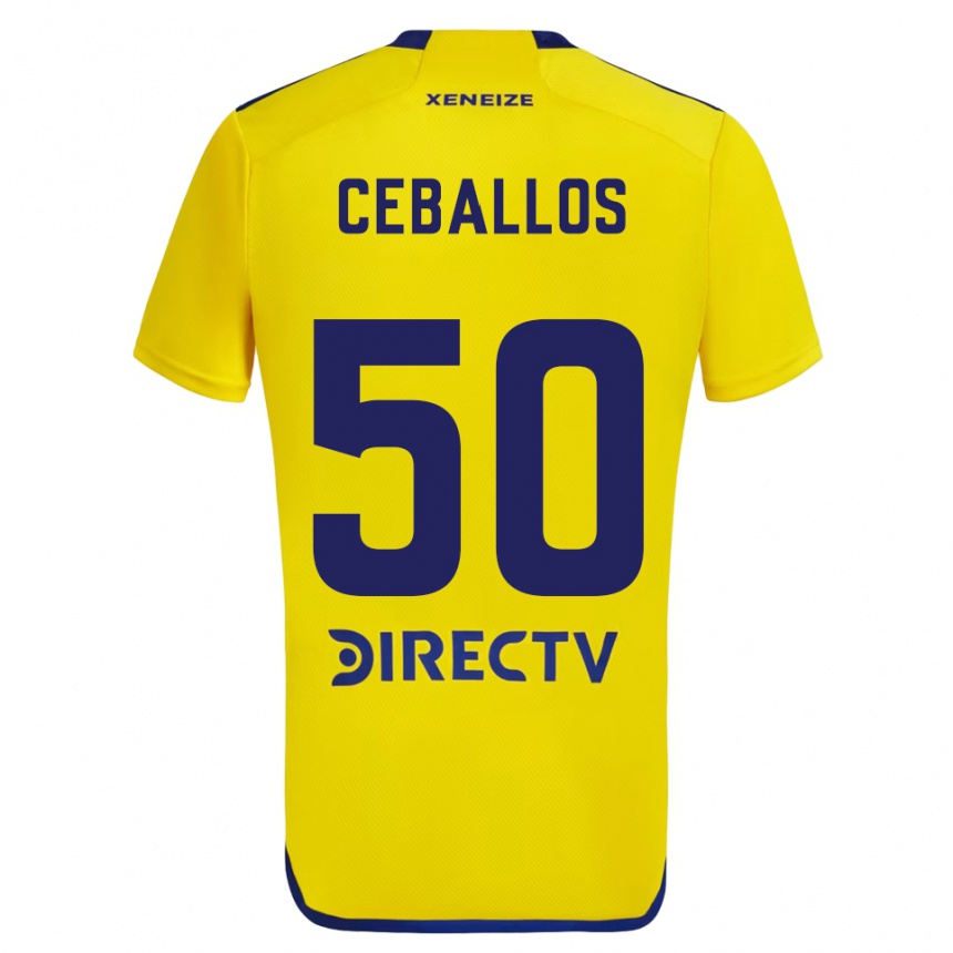 Kids Football Julián Ceballos #50 Yellow Blue Away Jersey 2024/25 T-Shirt Uk