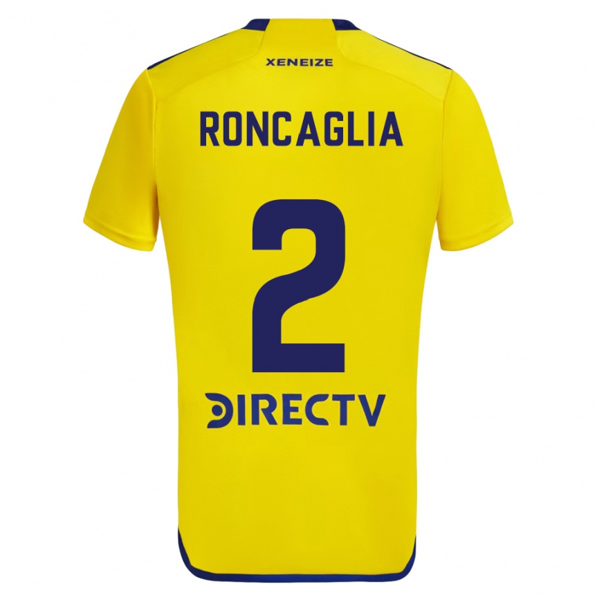 Kids Football Facundo Roncaglia #2 Yellow Blue Away Jersey 2024/25 T-Shirt Uk