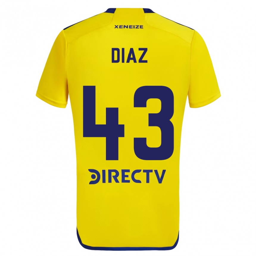 Kids Football Tomás Díaz #43 Yellow Blue Away Jersey 2024/25 T-Shirt Uk