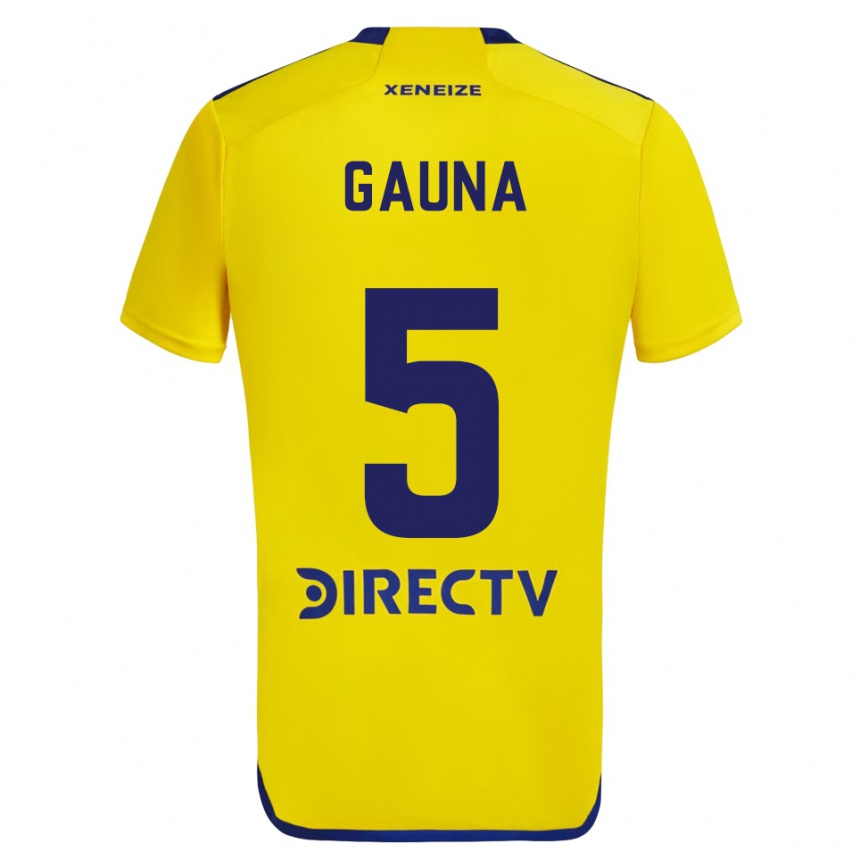 Kids Football Santiago Gauna #5 Yellow Blue Away Jersey 2024/25 T-Shirt Uk