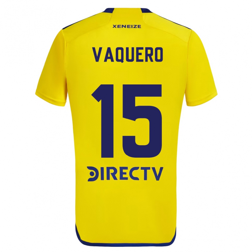 Kids Football Iván Vaquero #15 Yellow Blue Away Jersey 2024/25 T-Shirt Uk