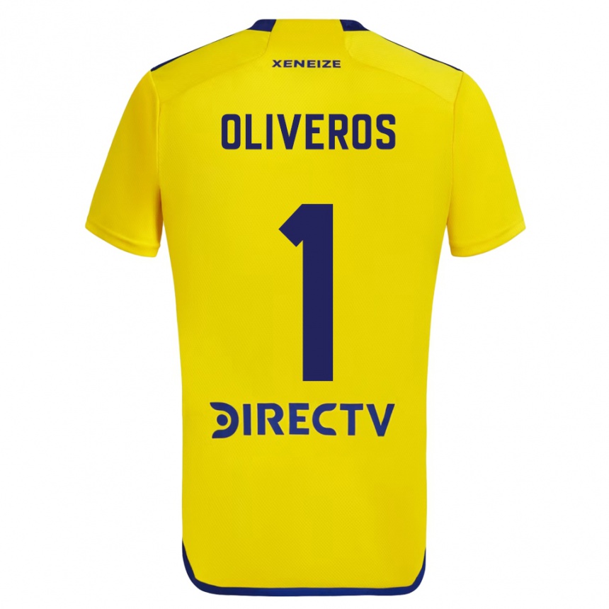 Kids Football Laurina Oliveros #1 Yellow Blue Away Jersey 2024/25 T-Shirt Uk