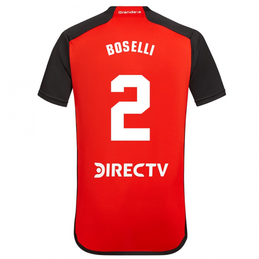 Kids Football Sebastián Boselli #2 Red Black White Away Jersey 2024/25 T-Shirt Uk