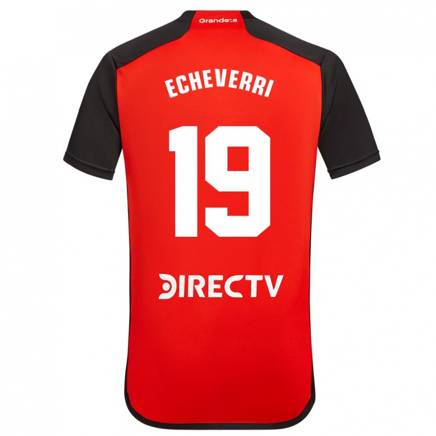 Kids Football Claudio Echeverri #19 Red Black White Away Jersey 2024/25 T-Shirt Uk