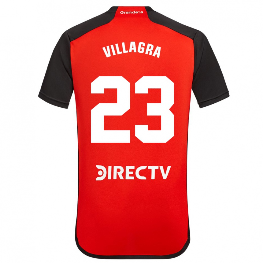 Kids Football Rodrigo Villagra #23 Red Black White Away Jersey 2024/25 T-Shirt Uk