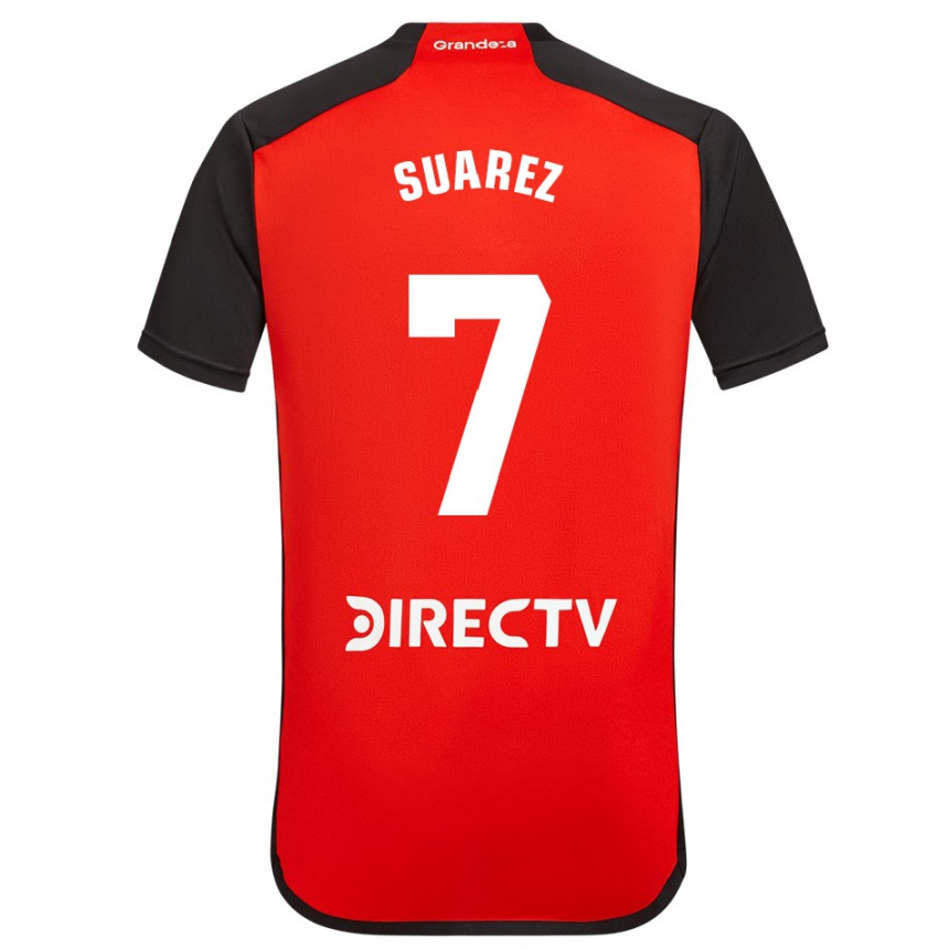 Kids Football Matías Suárez #7 Red Black White Away Jersey 2024/25 T-Shirt Uk