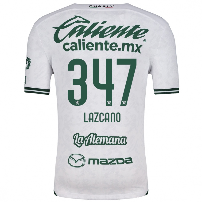 Kids Football Evan Lazcano #347 White Green Away Jersey 2024/25 T-Shirt Uk