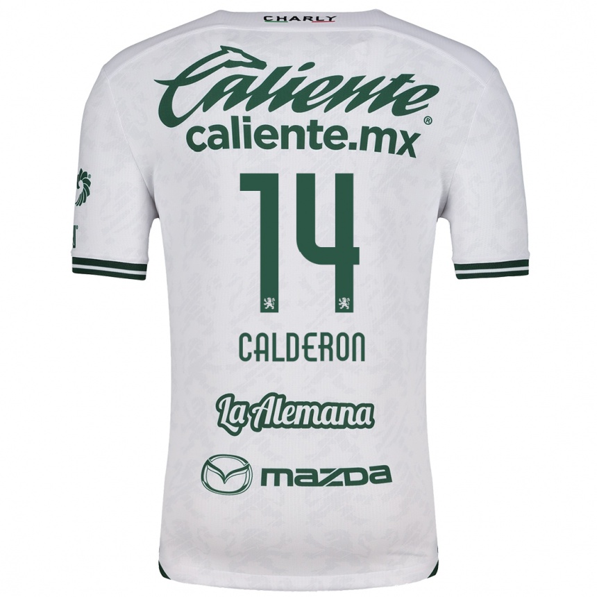 Kids Football Daniela Calderón #14 White Green Away Jersey 2024/25 T-Shirt Uk