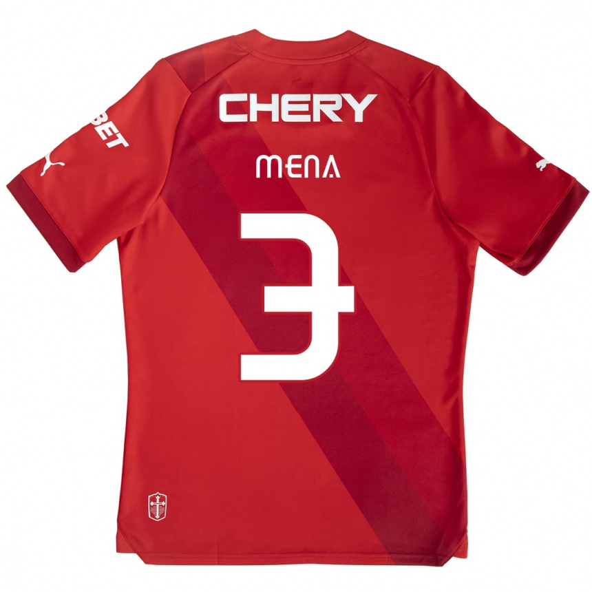 Kids Football Eugenio Mena #3 Red White Away Jersey 2024/25 T-Shirt Uk