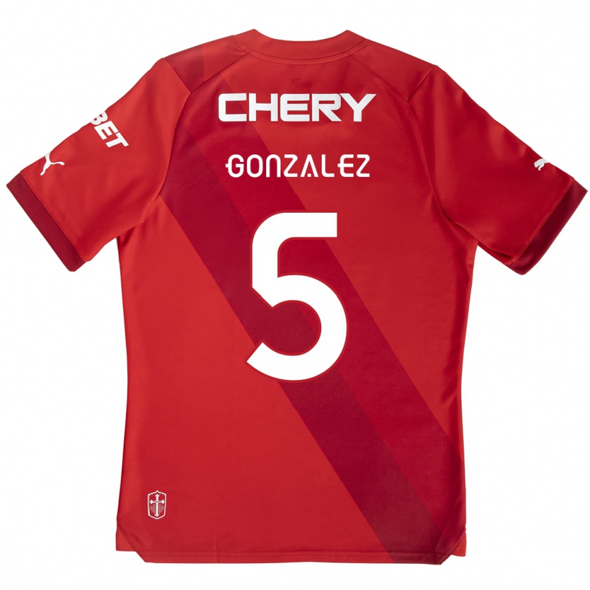 Kids Football Daniel González #5 Red White Away Jersey 2024/25 T-Shirt Uk