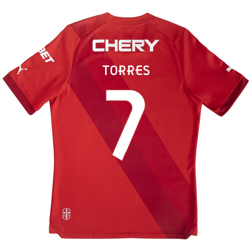 Kids Football Joaquín Torres #7 Red White Away Jersey 2024/25 T-Shirt Uk