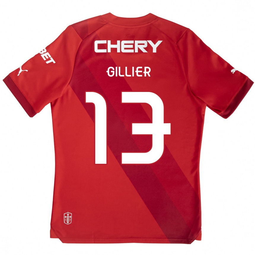 Kids Football Thomas Gillier #13 Red White Away Jersey 2024/25 T-Shirt Uk