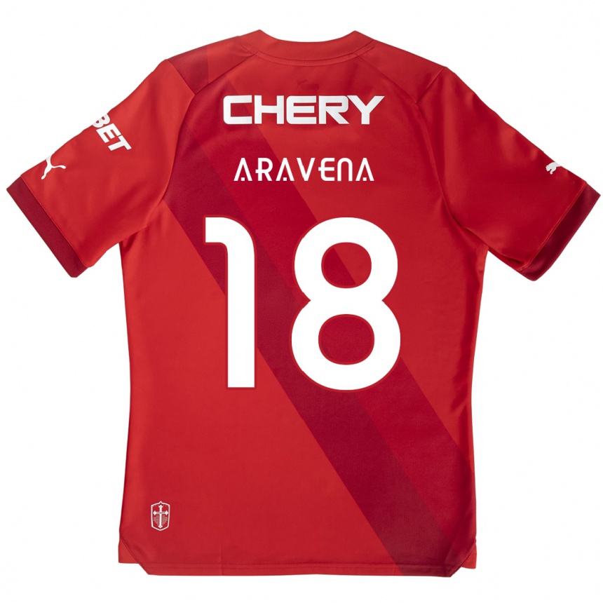 Kids Football Alexander Aravena #18 Red White Away Jersey 2024/25 T-Shirt Uk