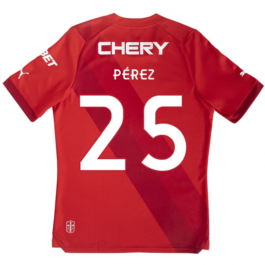 Kids Football Sebastián Pérez #25 Red White Away Jersey 2024/25 T-Shirt Uk