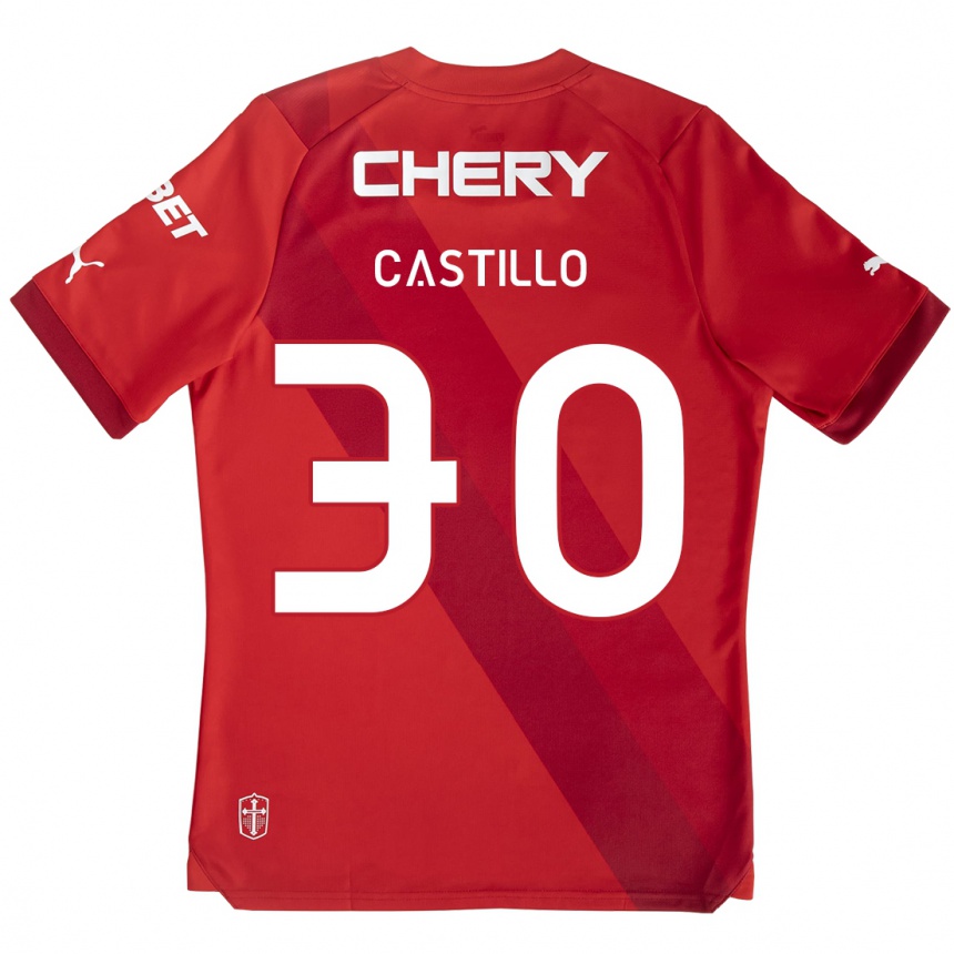 Kids Football Nicolás Castillo #30 Red White Away Jersey 2024/25 T-Shirt Uk