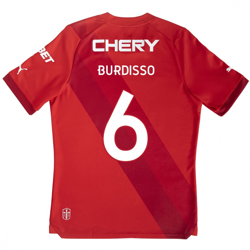 Kids Football Guillermo Burdisso #6 Red White Away Jersey 2024/25 T-Shirt Uk