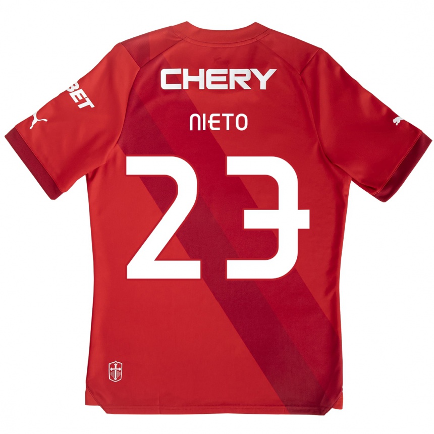 Kids Football Byron Nieto #23 Red White Away Jersey 2024/25 T-Shirt Uk