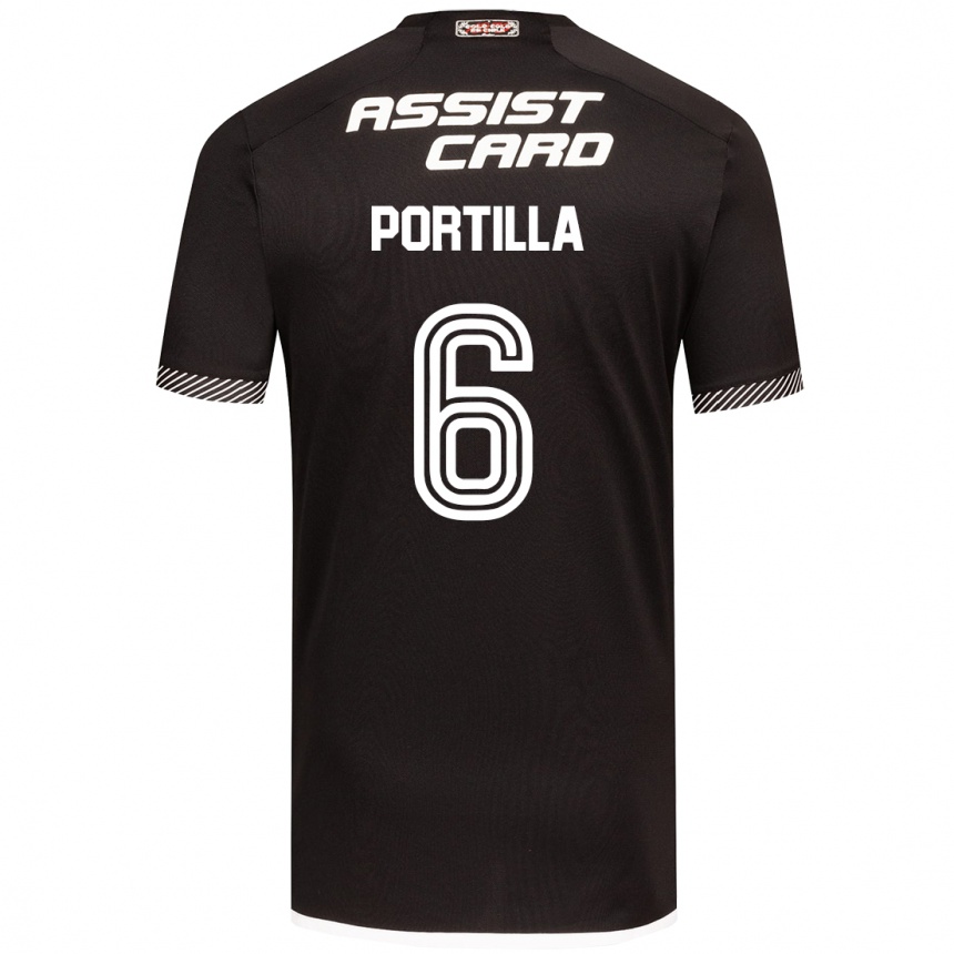 Kids Football Dylan Portilla #6 Black White Away Jersey 2024/25 T-Shirt Uk