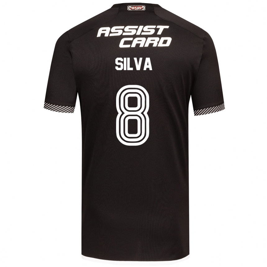 Kids Football Bastián Silva #8 Black White Away Jersey 2024/25 T-Shirt Uk