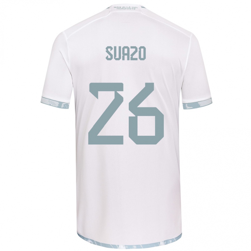 Kids Football Gretzel Suazo #26 White Grey Away Jersey 2024/25 T-Shirt Uk