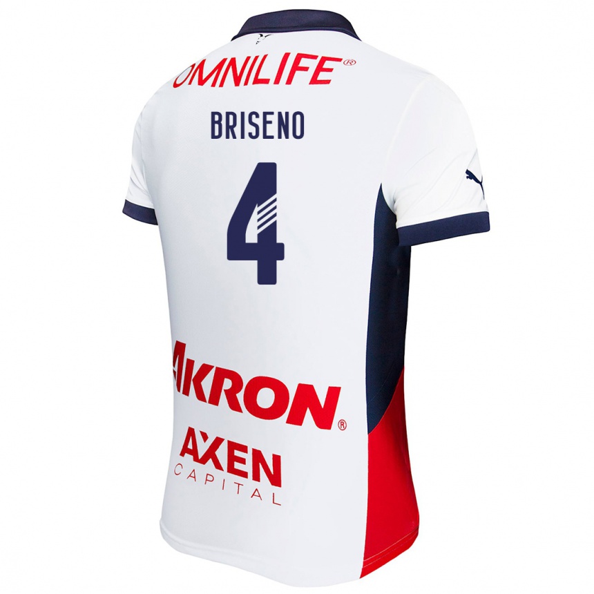 Kids Football Antonio Briseño #4 White Red Blue Away Jersey 2024/25 T-Shirt Uk