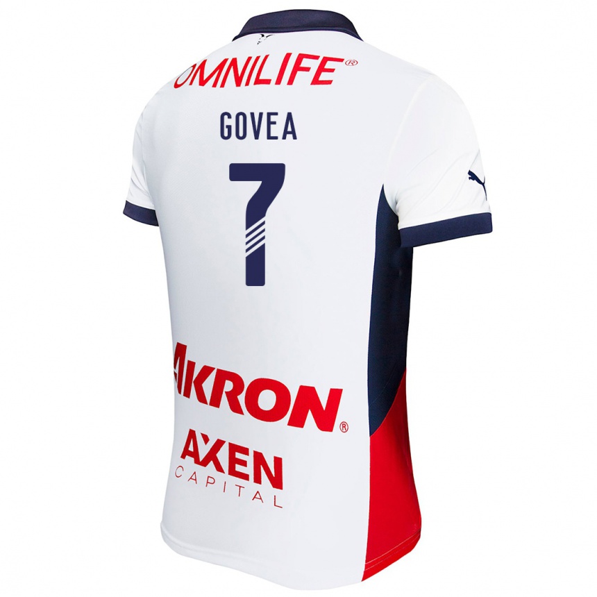 Kids Football Omar Govea #7 White Red Blue Away Jersey 2024/25 T-Shirt Uk