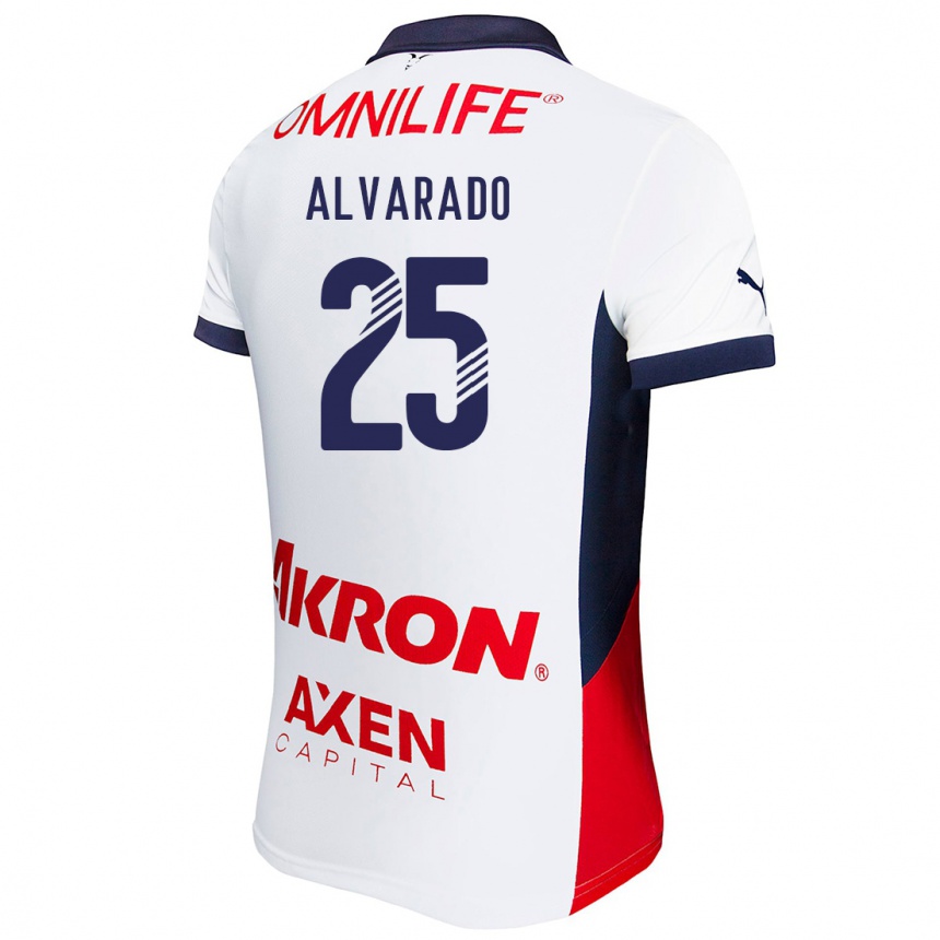 Kids Football Roberto Alvarado #25 White Red Blue Away Jersey 2024/25 T-Shirt Uk