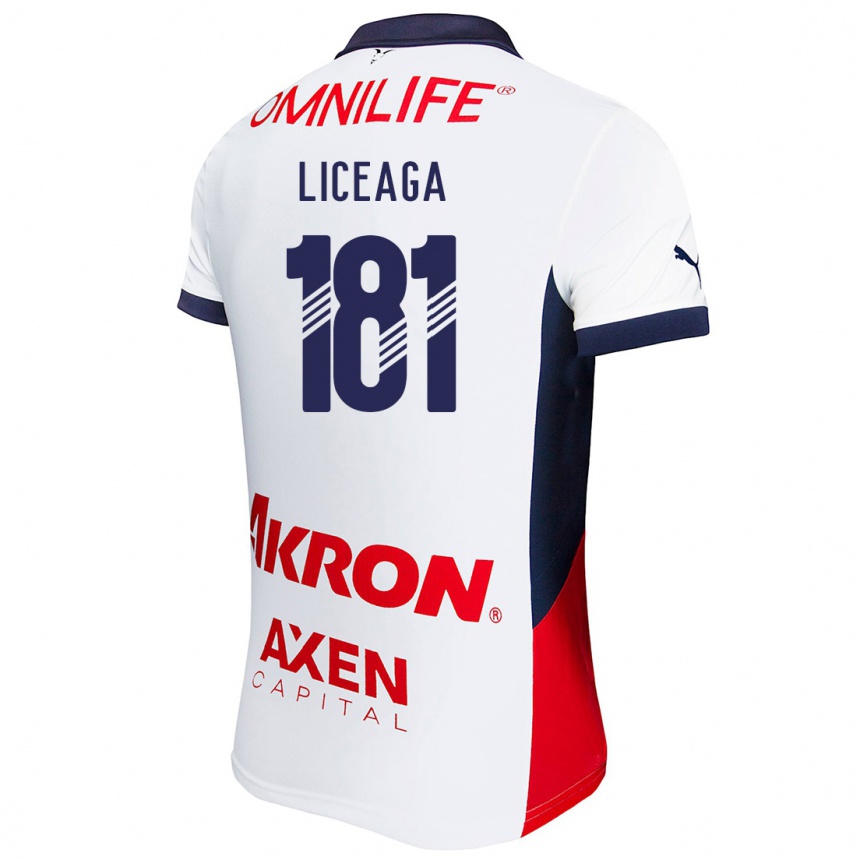 Kids Football Juan Liceaga #181 White Red Blue Away Jersey 2024/25 T-Shirt Uk