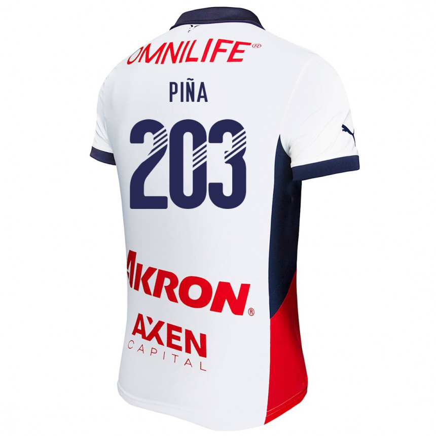 Kids Football Fernando Piña #203 White Red Blue Away Jersey 2024/25 T-Shirt Uk