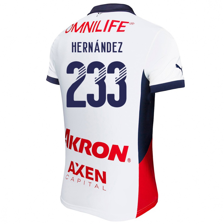 Kids Football Zinedine Hernández #233 White Red Blue Away Jersey 2024/25 T-Shirt Uk